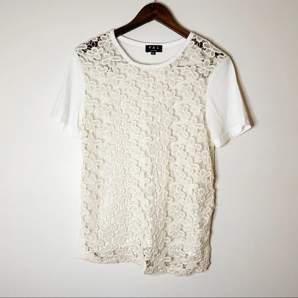 Yal New York Tops - Open Knit Lace Floral Top Layered Top Short Sleeve Size XL Womens